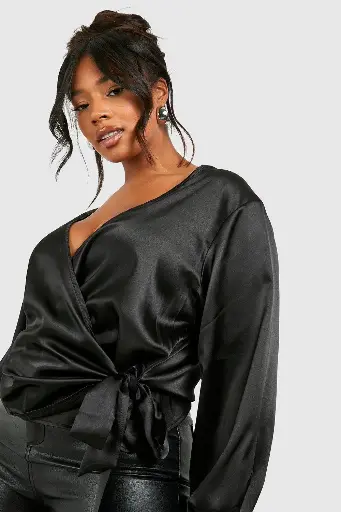 Satin Wrap Blouse 
